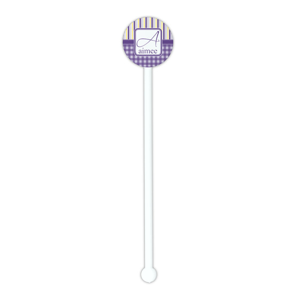 Purple Gingham & Stripe White Plastic 5.5" Stir Stick - Round - Single Stick