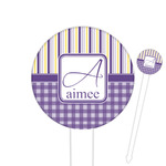 Purple Gingham & Stripe 6" Round Plastic Food Picks - White - Single Sided (Personalized)