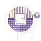 Purple Gingham & Stripe White Plastic 6" Food Pick - Round - Closeup