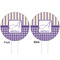 Purple Gingham & Stripe White Plastic 6" Food Pick - Round - Double Sided - Front & Back