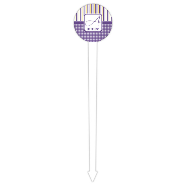 Purple Gingham & Stripe White Plastic 6" Food Pick - Round - Single Pick