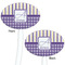Purple Gingham & Stripe White Plastic 7" Stir Stick - Double Sided - Oval - Front & Back