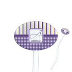 Purple Gingham & Stripe Oval Stir Sticks (Personalized)