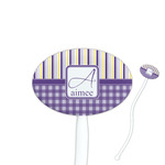 Purple Gingham & Stripe Oval Plastic Stir Sticks (Personalized)