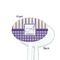 Purple Gingham & Stripe White Plastic 7" Stir Stick - Single Sided - Oval - Front & Back