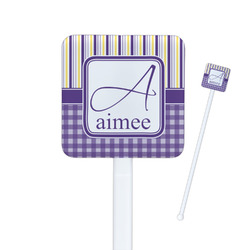 Purple Gingham & Stripe Square Plastic Stir Sticks - Double Sided (Personalized)