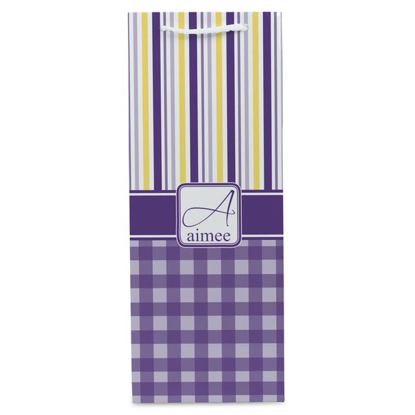 Purple Gingham & Stripe Wine Gift Bag - Gloss - Front