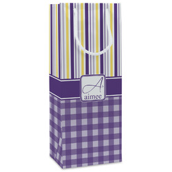 Purple Gingham & Stripe Wine Gift Bags - Gloss (Personalized)