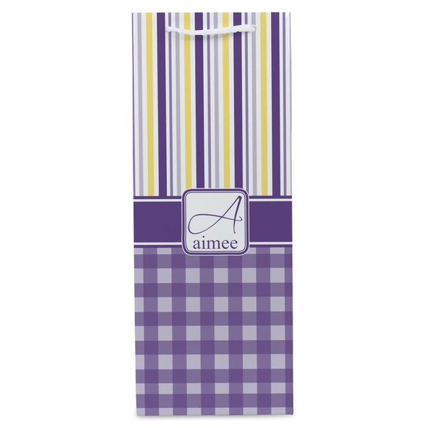 Purple Gingham & Stripe Wine Gift Bag - Matte - Front