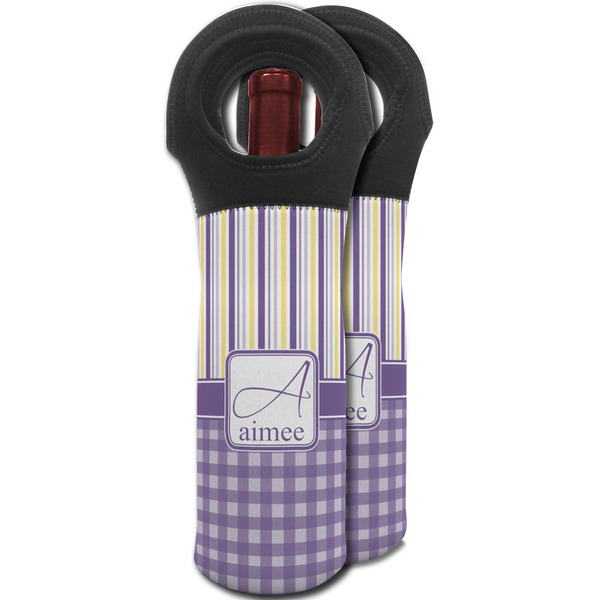 Purple Gingham & Stripe Wine Tote Bag - MAIN
