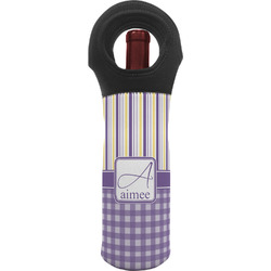 Purple Gingham & Stripe Wine Tote Bag (Personalized)