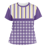 Purple Gingham & Stripe Women's Crew T-Shirt - Medium
