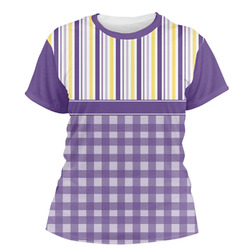 Purple Gingham & Stripe Women's Crew T-Shirt (Personalized)