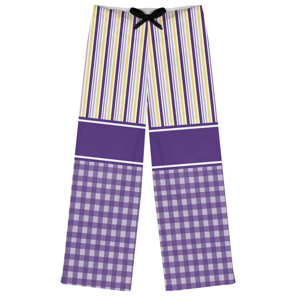 Custom Purple Gingham & Stripe Womens Pajama Pants - M