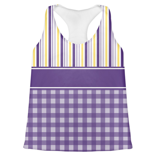 Custom Purple Gingham & Stripe Womens Racerback Tank Top - X Small