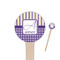 Purple Gingham & Stripe Wooden 4" Food Pick - Round - Closeup