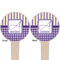 Purple Gingham & Stripe Wooden 4" Food Pick - Round - Double Sided - Front & Back