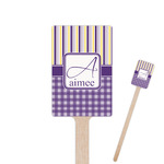 Purple Gingham & Stripe 6.25" Rectangle Wooden Stir Sticks - Double Sided (Personalized)