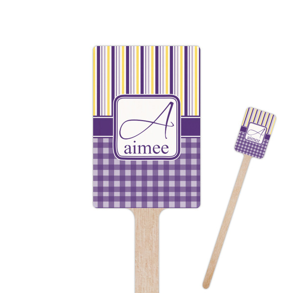 Custom Purple Gingham & Stripe Rectangle Wooden Stir Sticks (Personalized)