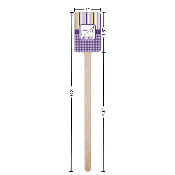 Purple Gingham & Stripe Wooden 6.25" Stir Stick - Rectangular - Dimensions