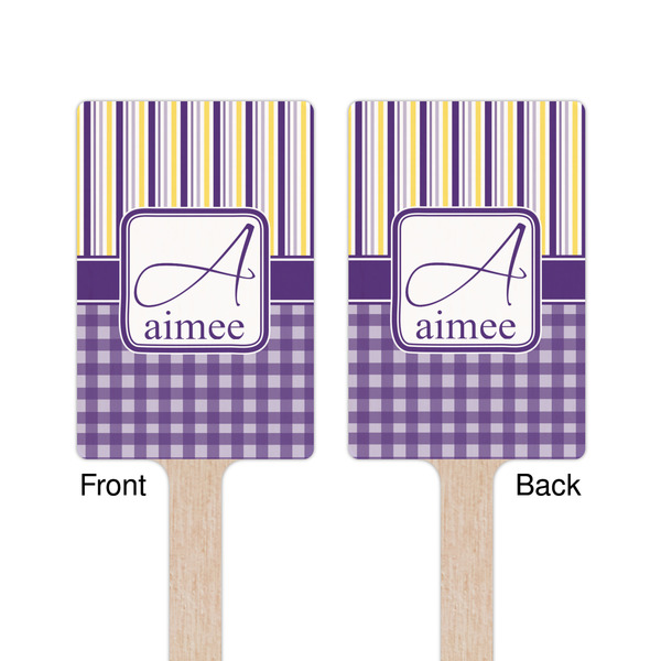 Purple Gingham & Stripe Wooden 6.25" Stir Stick - Rectangular - Double Sided - Front & Back
