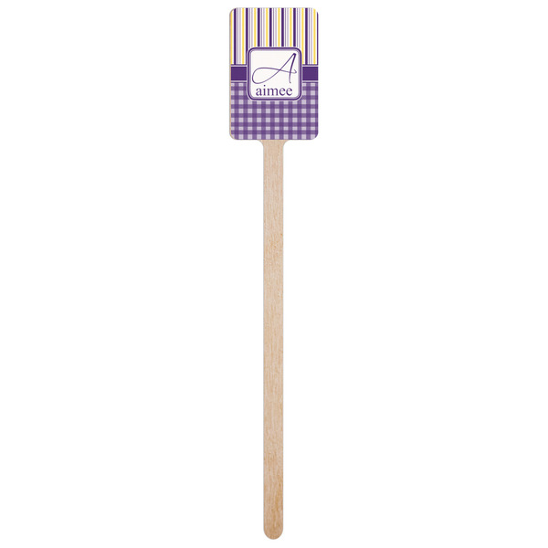 Purple Gingham & Stripe Wooden 6.25" Stir Stick - Rectangular - Single Stick
