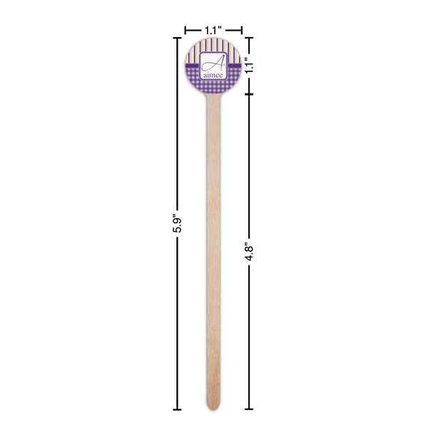 Purple Gingham & Stripe Wooden 6" Stir Stick - Round - Dimensions