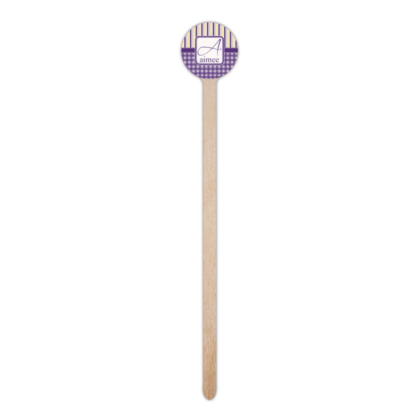 Purple Gingham & Stripe Wooden 6" Stir Stick - Round - Single Stick