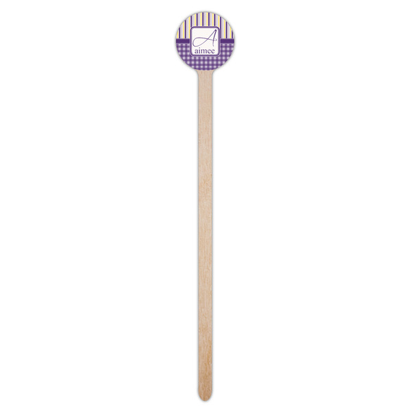 Purple Gingham & Stripe Wooden 7.5" Stir Stick - Round - Single Stick
