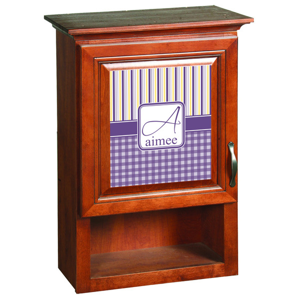 Purple Gingham & Stripe Wooden Cabinet Decal (Medium)
