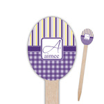 Purple Gingham & Stripe Oval Wooden Food Picks - Double Sided (Personalized)
