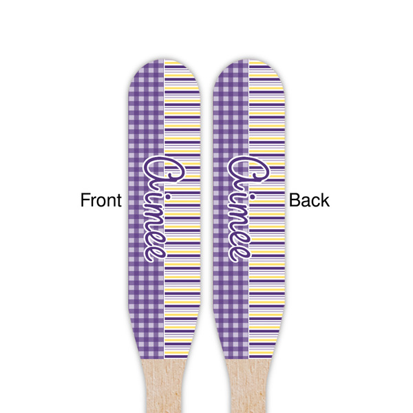 Purple Gingham & Stripe Wooden Food Pick - Paddle - Double Sided - Front & Back