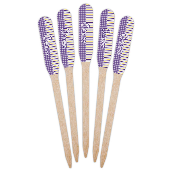 Purple Gingham & Stripe Wooden Food Pick - Paddle - Fan View