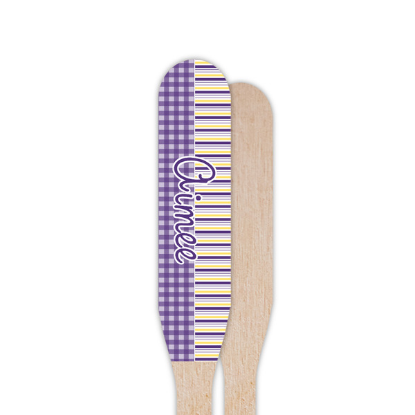 Purple Gingham & Stripe Wooden Food Pick - Paddle - Single Sided - Front & Back