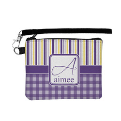 Purple Gingham & Stripe Wristlet ID Case w/ Name and Initial