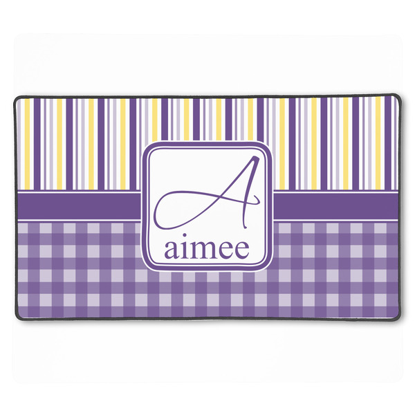 Custom Purple Gingham & Stripe XXL Gaming Mouse Pad - 24" x 14" (Personalized)