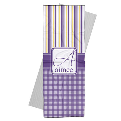 Purple Gingham & Stripe Yoga Mat Towel (Personalized)