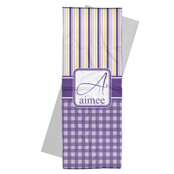 Custom Purple Gingham & Stripe Yoga Mat Towel (Personalized)