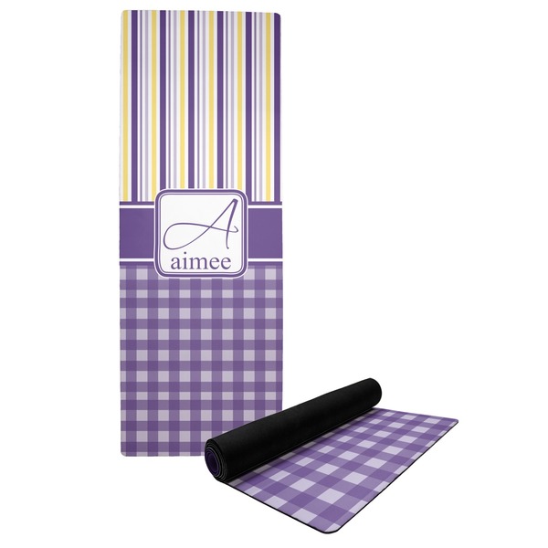 Custom Purple Gingham & Stripe Yoga Mat (Personalized)