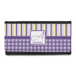 Purple Gingham & Stripe Leatherette Ladies Wallet (Personalized)
