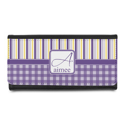 Purple Gingham & Stripe Leatherette Ladies Wallet (Personalized)
