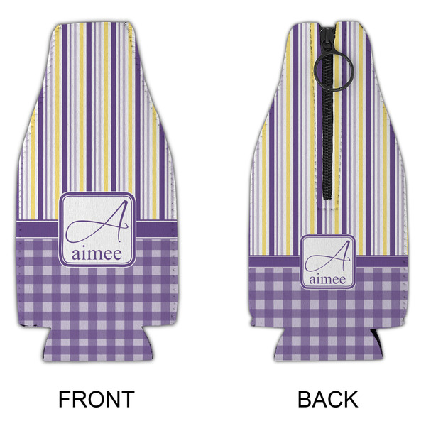 Purple Gingham & Stripe Zipper Bottle Cooler - APPROVAL