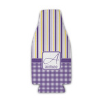 Purple Gingham & Stripe Zipper Bottle Cooler (Personalized)