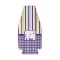 Purple Gingham & Stripe Zipper Bottle Cooler (Personalized)