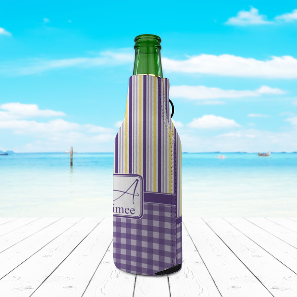 Purple Gingham & Stripe Zipper Bottle Cooler - LIFESTYLE