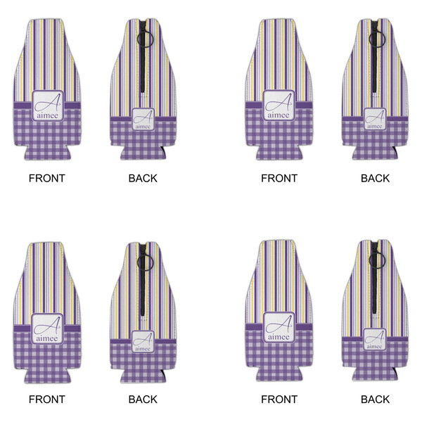 Purple Gingham & Stripe Zipper Bottle Cooler - Set of 4 - APPROVAL