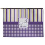 Purple Gingham & Stripe Zipper Pouch - Large - 12.5"x8.5" (Personalized)