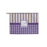 Purple Gingham & Stripe Zipper Pouch - Small - 8.5"x6" (Personalized)