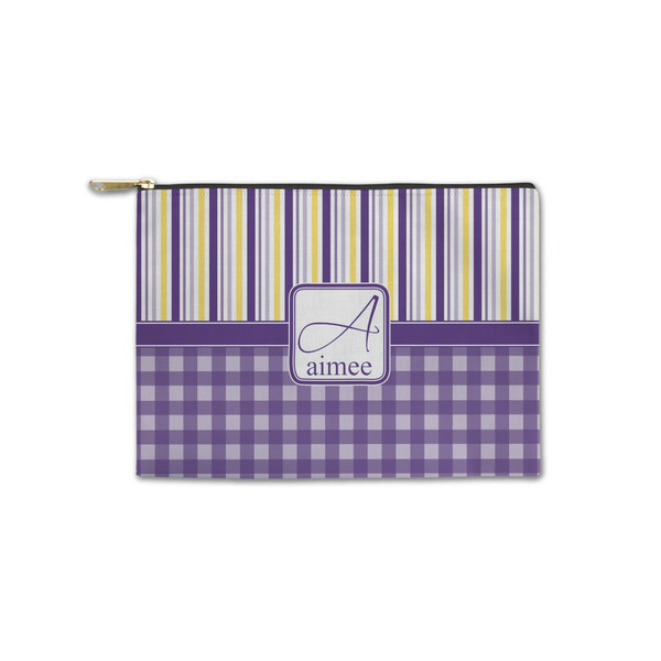 Custom Purple Gingham & Stripe Zipper Pouch - Small - 8.5"x6" (Personalized)
