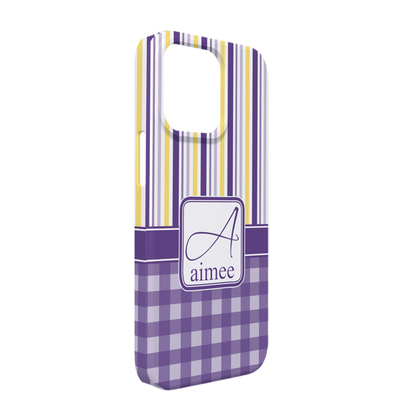 Custom Purple Gingham & Stripe iPhone Case - Plastic - iPhone 13 (Personalized)